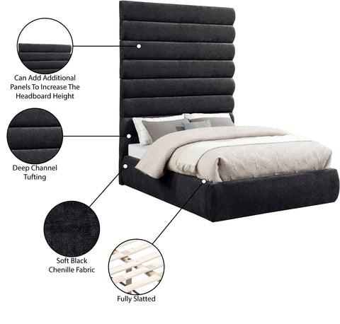 Amara Black Chenille Fabric Upholstered Full Bed, 1 Piece (Style 2)