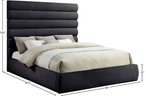 Amara Black Chenille Fabric Upholstered King Bed, 1 Piece