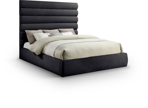 Amara Black Chenille Fabric Upholstered King Bed, 1 Piece