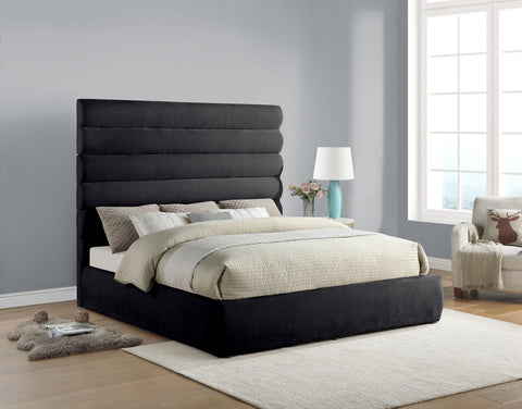 Amara Black Chenille Fabric Upholstered King Bed, 1 Piece