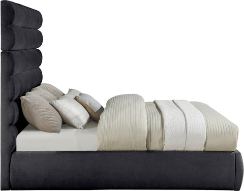 Amara Black Chenille Fabric Upholstered King Bed, 1 Piece