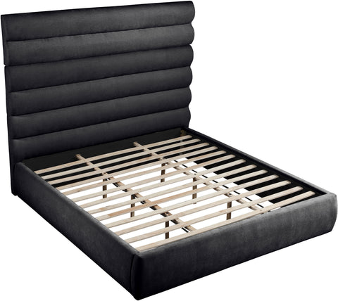 Amara Black Chenille Fabric Upholstered King Bed, 1 Piece