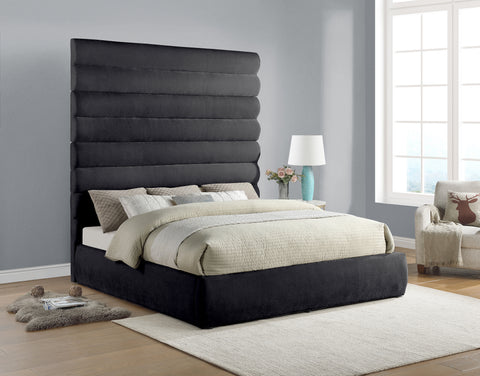 Amara Black Chenille Fabric Upholstered King Bed, 1 Piece (Style 2)