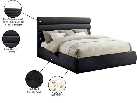 Amara Black Chenille Fabric Upholstered King Bed, 1 Piece (Style 3)