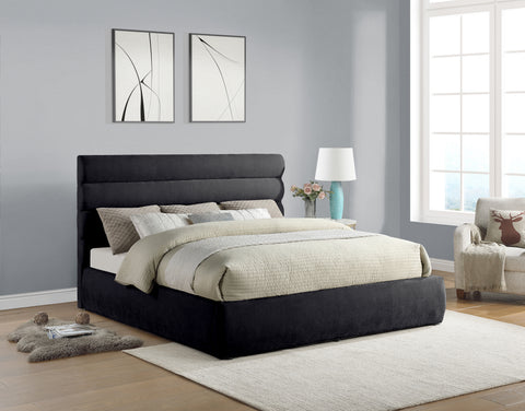 Amara Black Chenille Fabric Upholstered King Bed, 1 Piece (Style 3)