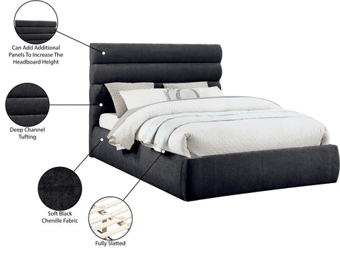 Amara Black Chenille Fabric Upholstered Queen Bed, 1 Piece (Style 3)