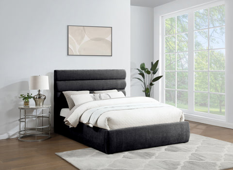 Amara Black Chenille Fabric Upholstered Queen Bed, 1 Piece (Style 3)