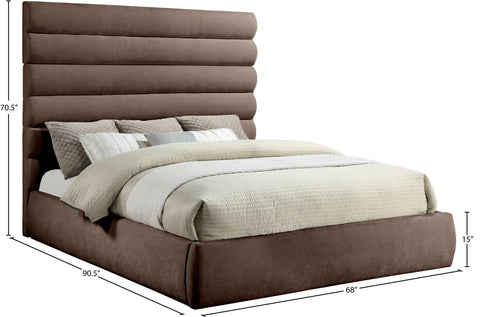 Amara Brown Chenille Fabric Upholstered King Bed, 1 Piece