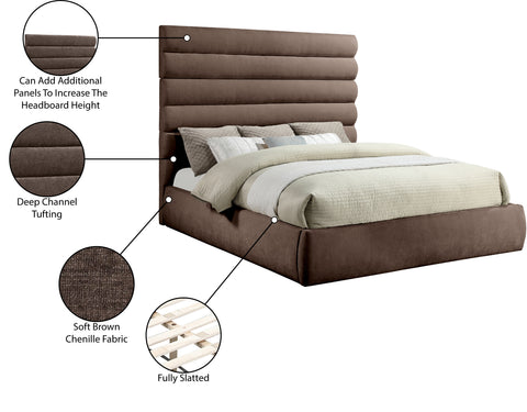 Amara Brown Chenille Fabric Upholstered King Bed, 1 Piece