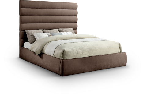 Amara Brown Chenille Fabric Upholstered King Bed, 1 Piece