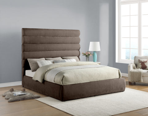 Amara Brown Chenille Fabric Upholstered King Bed, 1 Piece