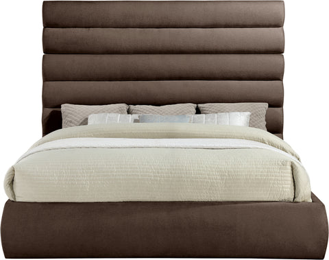 Amara Brown Chenille Fabric Upholstered King Bed, 1 Piece