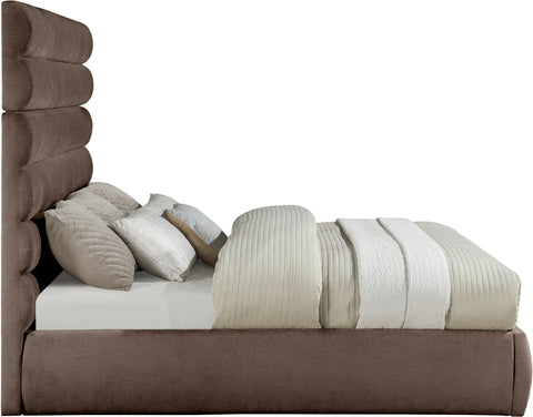 Amara Brown Chenille Fabric Upholstered King Bed, 1 Piece