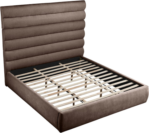 Amara Brown Chenille Fabric Upholstered King Bed, 1 Piece