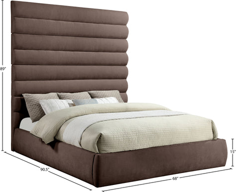Amara Brown Chenille Fabric Upholstered King Bed, 1 Piece (Style 2)