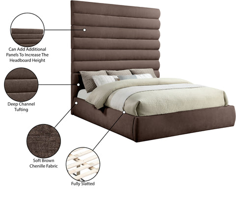 Amara Brown Chenille Fabric Upholstered King Bed, 1 Piece (Style 2)