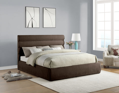 Amara Brown Chenille Fabric Upholstered King Bed, 1 Piece (Style 3)