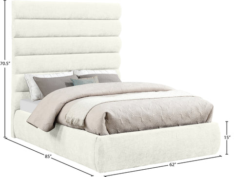 Amara Cream Chenille Fabric Upholstered Full Bed, 1 Piece