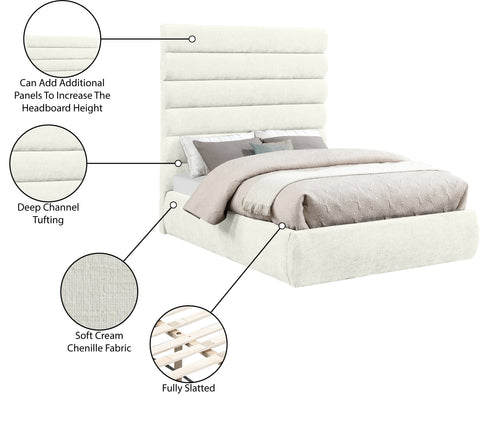 Amara Cream Chenille Fabric Upholstered Full Bed, 1 Piece