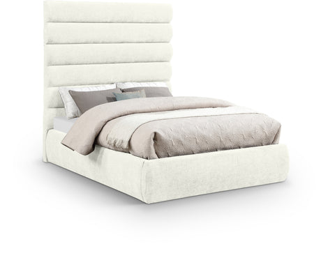 Amara Cream Chenille Fabric Upholstered Full Bed, 1 Piece