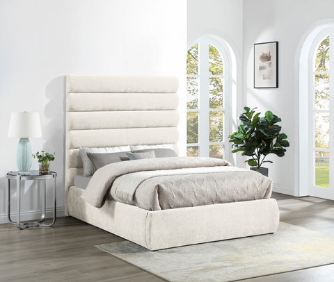 Amara Cream Chenille Fabric Upholstered Full Bed, 1 Piece