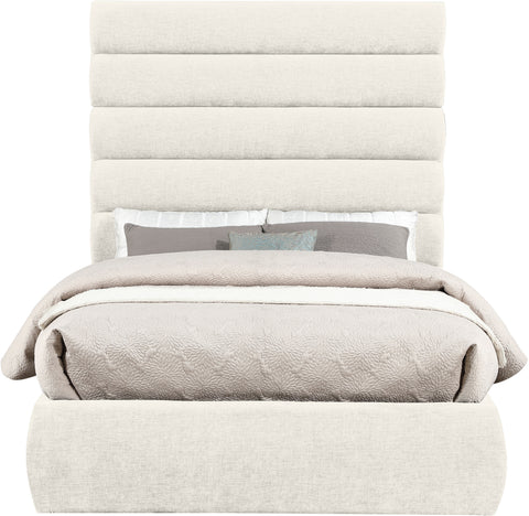 Amara Cream Chenille Fabric Upholstered Full Bed, 1 Piece
