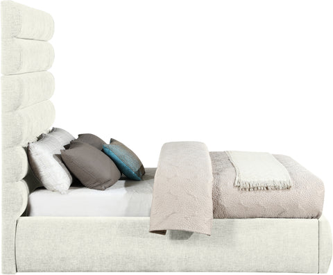 Amara Cream Chenille Fabric Upholstered Full Bed, 1 Piece