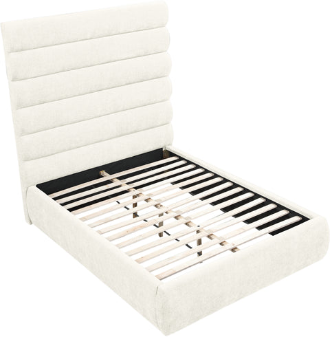 Amara Cream Chenille Fabric Upholstered Full Bed, 1 Piece