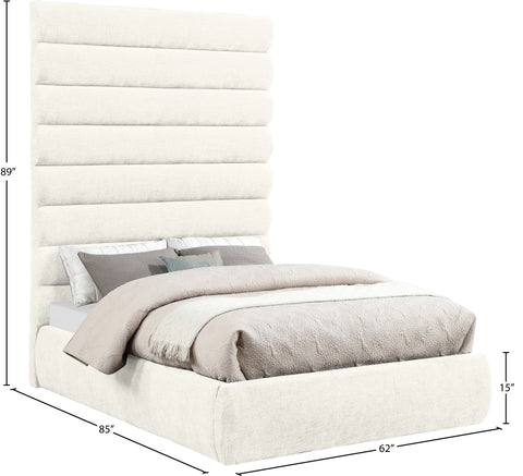 Amara Cream Chenille Fabric Upholstered Full Bed, 1 Piece (Style 2)