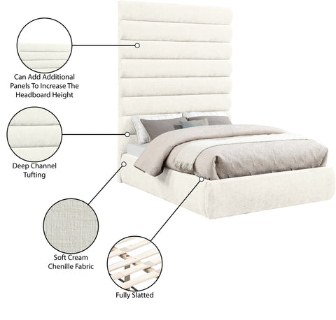Amara Cream Chenille Fabric Upholstered Full Bed, 1 Piece (Style 2)
