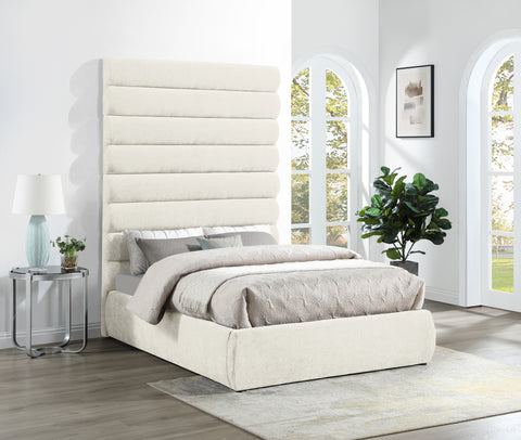 Amara Cream Chenille Fabric Upholstered Full Bed, 1 Piece (Style 2)