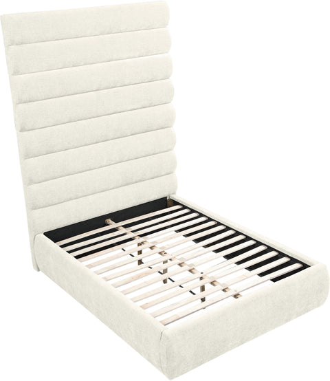 Amara Cream Chenille Fabric Upholstered Full Bed, 1 Piece (Style 2)