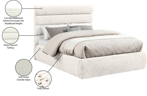 Amara Cream Chenille Fabric Upholstered Full Bed, 1 Piece (Style 3)