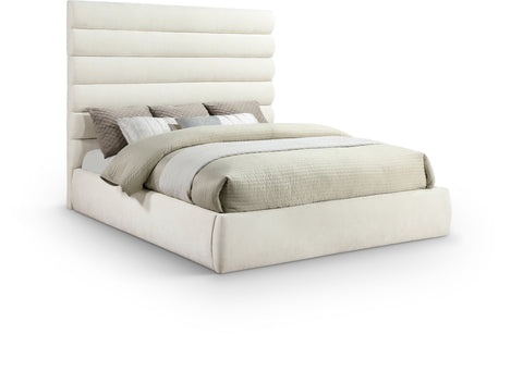 Amara Cream Chenille Fabric Upholstered King Bed, 1 Piece
