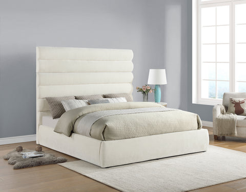 Amara Cream Chenille Fabric Upholstered King Bed, 1 Piece