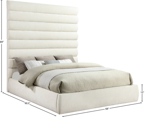 Amara Cream Chenille Fabric Upholstered King Bed, 1 Piece (Style 2)