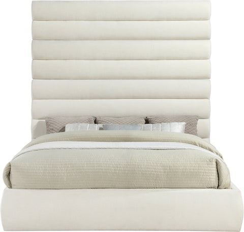 Amara Cream Chenille Fabric Upholstered King Bed, 1 Piece (Style 2)