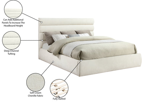 Amara Cream Chenille Fabric Upholstered King Bed, 1 Piece (Style 3)