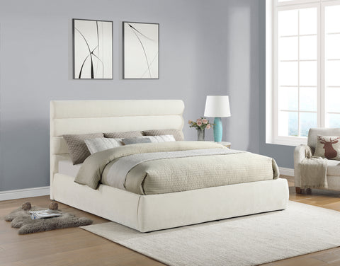 Amara Cream Chenille Fabric Upholstered King Bed, 1 Piece (Style 3)