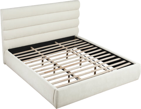 Amara Cream Chenille Fabric Upholstered King Bed, 1 Piece (Style 3)