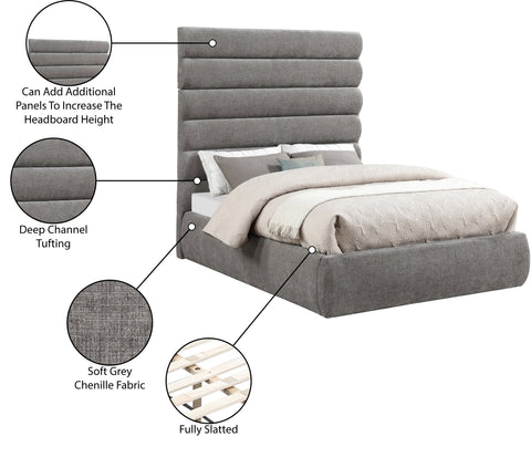 Amara Grey Chenille Fabric Upholstered Full Bed, 1 Piece