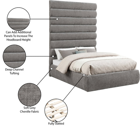 Amara Grey Chenille Fabric Upholstered Full Bed, 1 Piece (Style 2)