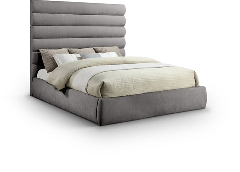 Amara Grey Chenille Fabric Upholstered King Bed, 1 Piece