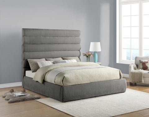 Amara Grey Chenille Fabric Upholstered King Bed, 1 Piece