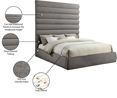 Amara Grey Chenille Fabric Upholstered King Bed, 1 Piece (Style 2)