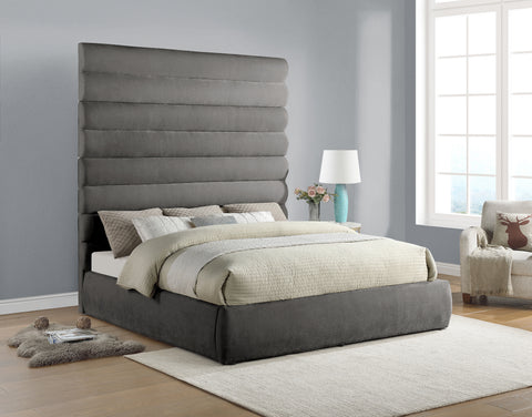 Amara Grey Chenille Fabric Upholstered King Bed, 1 Piece (Style 2)