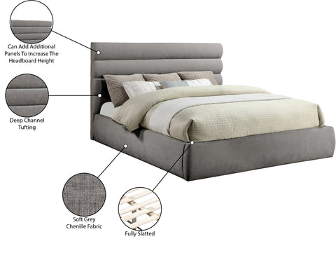Amara Grey Chenille Fabric Upholstered King Bed, 1 Piece (Style 3)