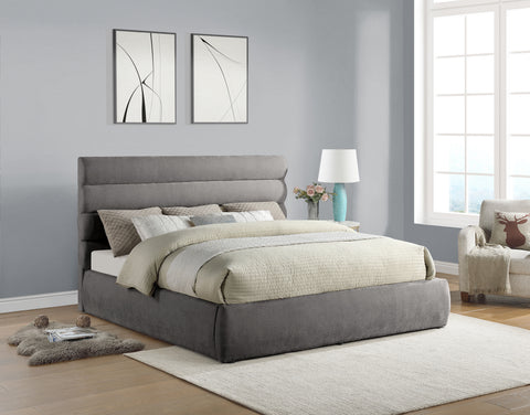 Amara Grey Chenille Fabric Upholstered King Bed, 1 Piece (Style 3)