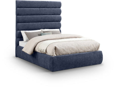 Amara Navy Chenille Fabric Upholstered Full Bed, 1 Piece