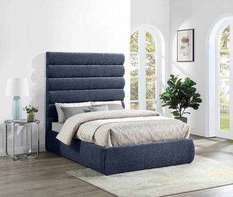 Amara Navy Chenille Fabric Upholstered Full Bed, 1 Piece